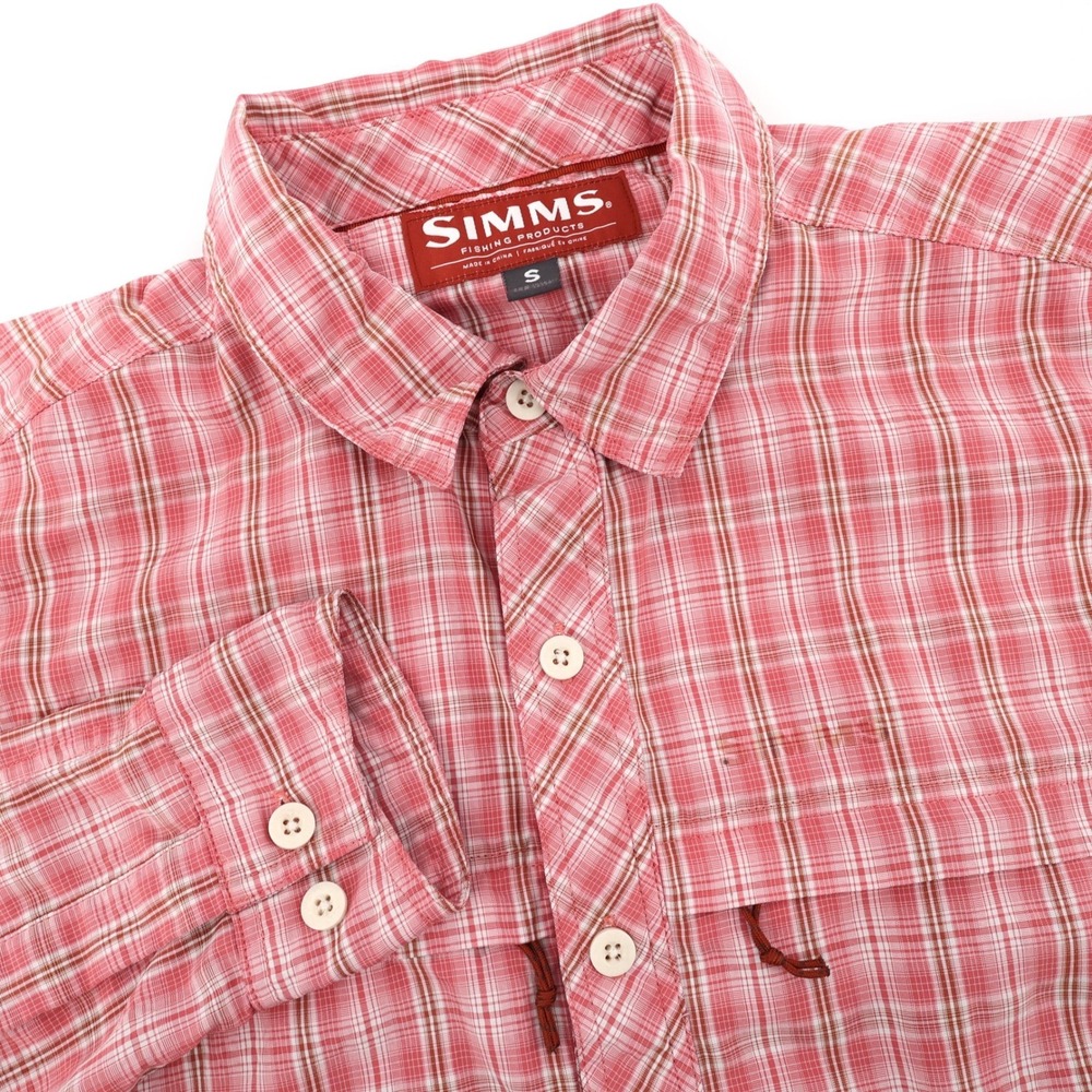 Simms Fishing Plaid Long Sleeve Button Down Shirt‎ Pink Mens S